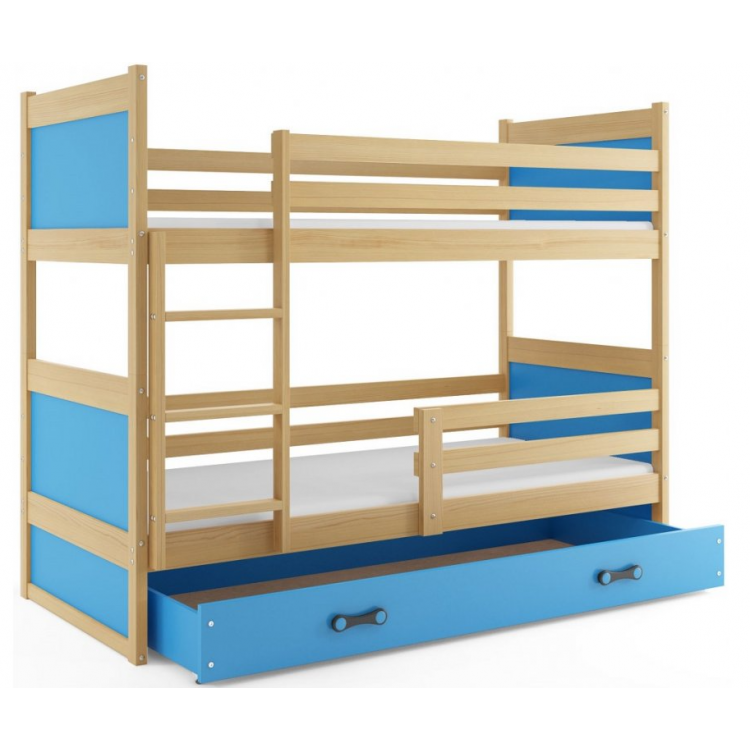 Poschodová posteľ Rico prírodná-modrá 190cm x 80cm